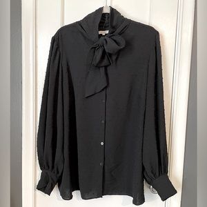 Black high neck bow tie dress shirt